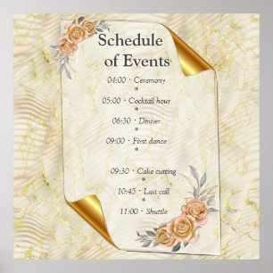 Gold Elegant Ripple Effect & Roses Leaves and Bird Poster