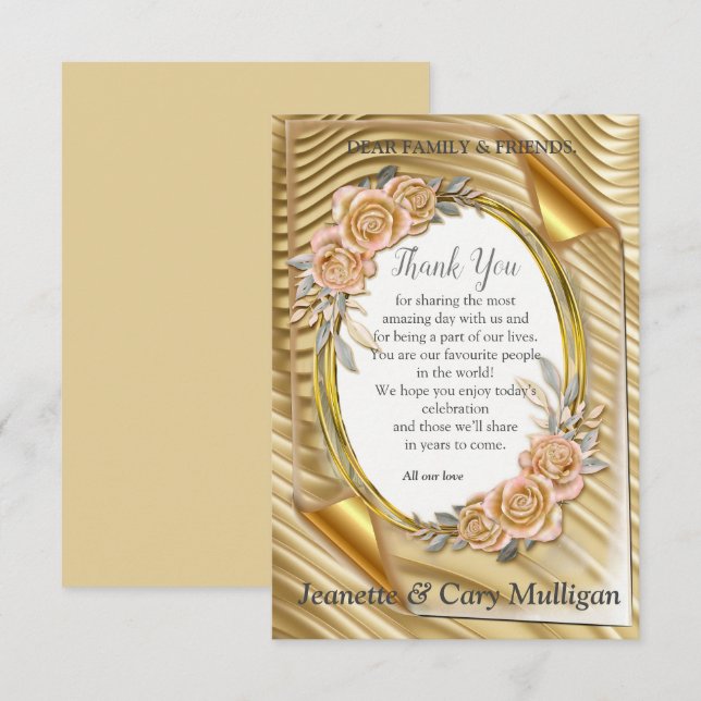 Gold Elegant Ripple Effect & Roses Leaves and Bird RSVP Card (Front/Back)