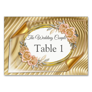 Gold Elegant Ripple Effect & Roses Leaves and Bird Table Number