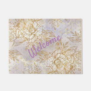 Gold Elegant Rose line drawing Doormat