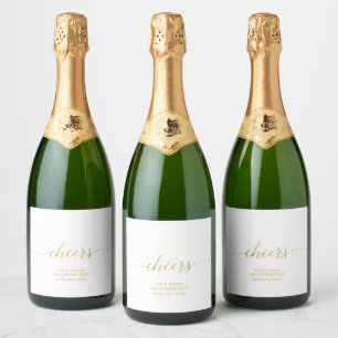 Gold Elegant Script Cheers Party Favour Sparkling Wine Label