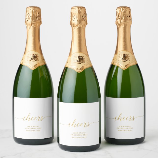Gold Elegant Script Cheers Party Favour Sparkling Wine Label (Bottles)