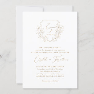 Gold Elegant Script Cherry Blossom Monogram Crest Invitation