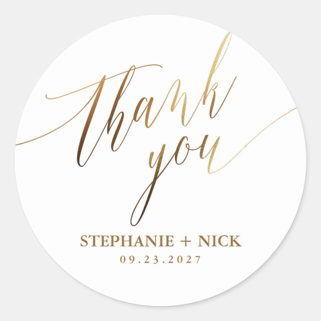 Gold Elegant Script Classic Round Sticker (Front)