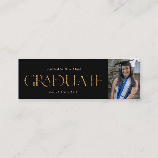 gold elegant script graduate name card (Front)