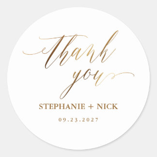 Gold Elegant Script Invitation Classic Round Classic Round Sticker