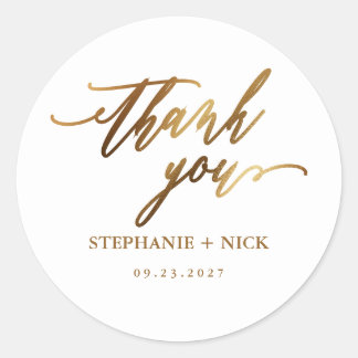 Gold Elegant Script Invitation Classic Round Sticker