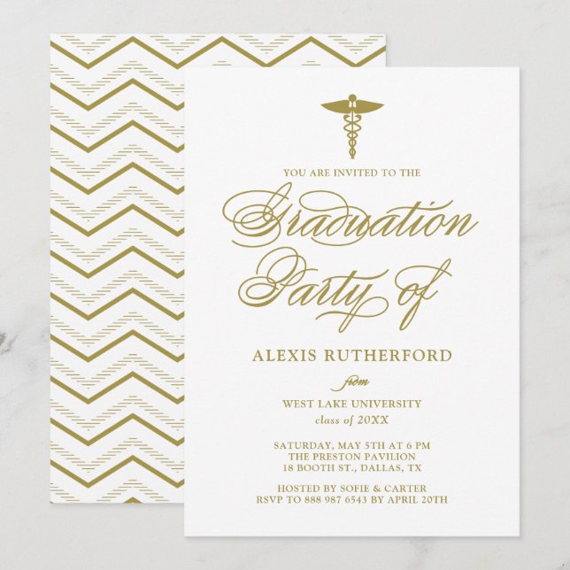 Gold Elegant Script Medical School Graduation Invitation (Front/Back)