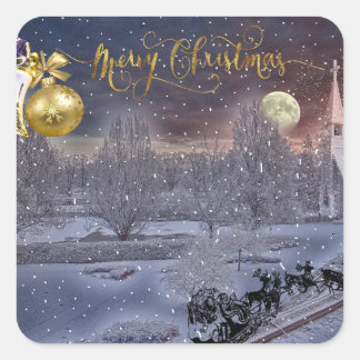 Gold Elegant Script Merry Christmas Ornament Square Sticker