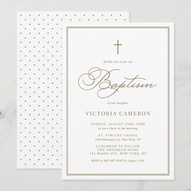 Gold Elegant Script Minimalist Baptism Invitation (Front/Back)