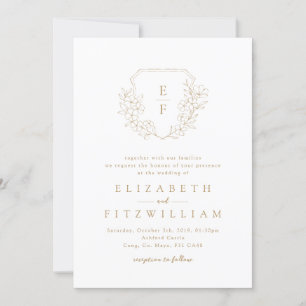 Gold Elegant Simple Cherry Blossom Monogram Crest Invitation