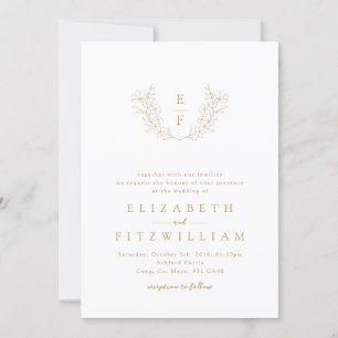 Gold Elegant Simple Cherry Blossom Monogram Wreath Invitation