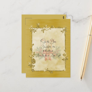 Gold Elegant Sparkly Frame Save the Date Postcard