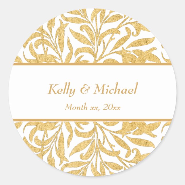 Gold Elegant Style Wedding Classic Round Sticker (Front)