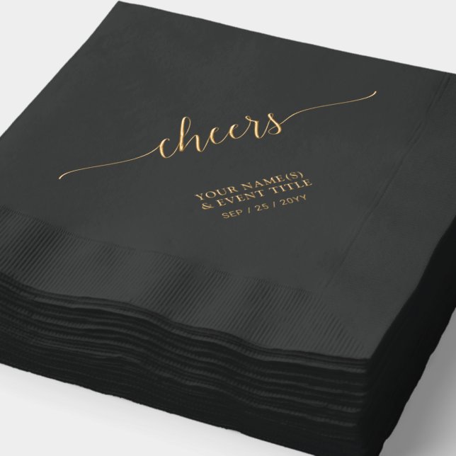 Gold | Elegant Stylish Lettering Cheers Event Foil Napkins (Detail)