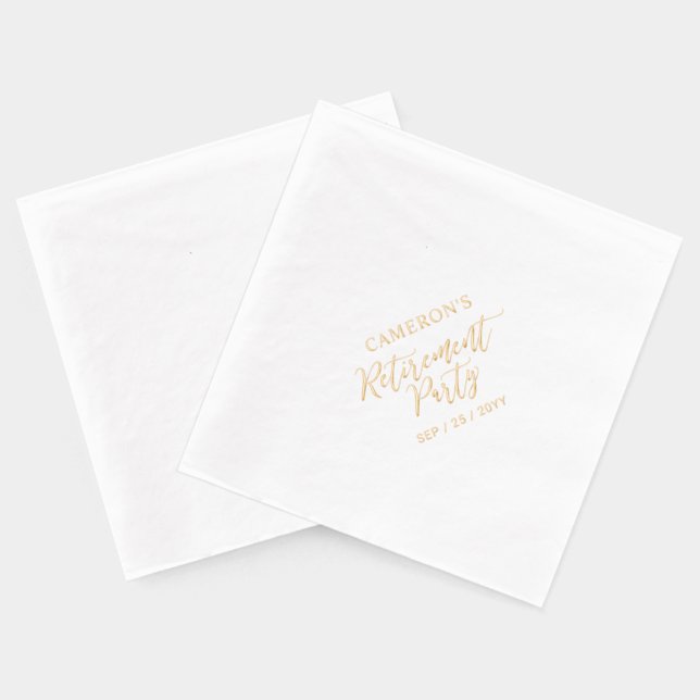 Gold | Elegant Stylish Lettering Retirement Party Foil Napkins (Back)
