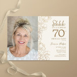 Gold Elegant Surprise Photo 70th Birthday Invitation<br><div class="desc">Floral gold cream surprise 70th birthday party invitation with your photo on the front of the card. Elegant modern design featuring botanical outline drawings accents and typography script font. Simple trendy invite card perfect for a stylish female bday celebration. Can be customized to any age. Printed Zazzle invitations or instant...</div>
