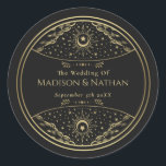 Gold Elegant Tarot Wedding Classic Round Sticker<br><div class="desc">Elegant and modern wedding design inspired by a tarot card. Design is not real foil. You can customize this further by clicking on the "PERSONALIZE" button. Matching Items in our shop for a complete party theme. For further questions please contact us at ThePaperieGarden@gmail.com</div>
