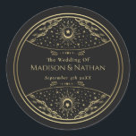 Gold Elegant Tarot Wedding Classic Round Sticker<br><div class="desc">Elegant and modern wedding design inspired by a tarot card. Design is not real foil. You can customize this further by clicking on the "PERSONALIZE" button. Matching Items in our shop for a complete party theme. For further questions please contact us at ThePaperieGarden@gmail.com</div>