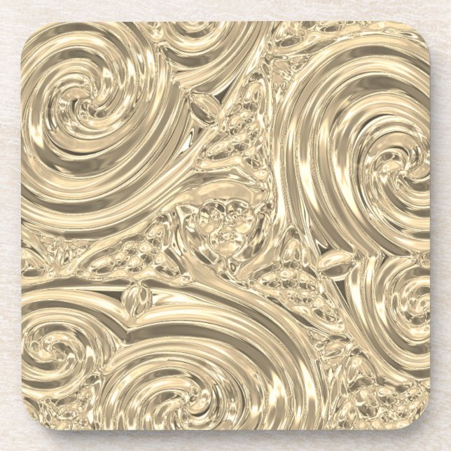 Gold elegant victorian art nouveau engraved look coaster (Front)