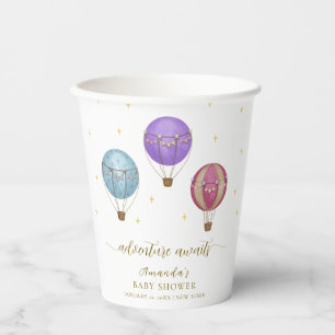 Gold Elegant Vintage Hot Air Balloon Baby Shower  Paper Cups