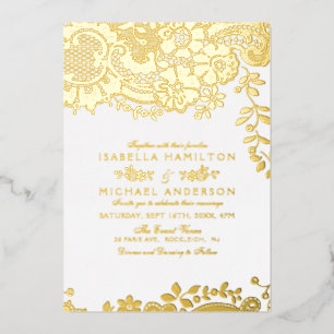 Gold elegant vintage lace wedding foil invitation