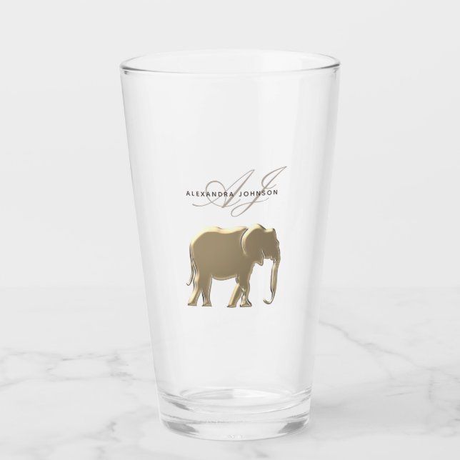 Gold Elephant Monogram Personalized Glass (Front)