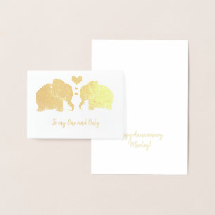 Gold Elephant Pair With Hearts Happy Anniversary Foil Card