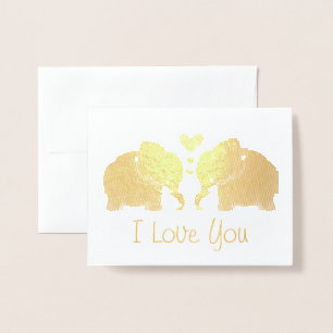 Gold Elephant Pair With Hearts I Love You Foil Card