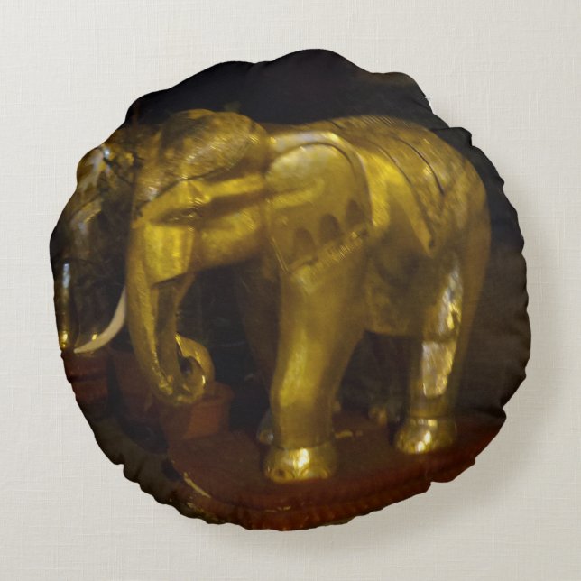 Gold Elephant Round Pillow (Back)