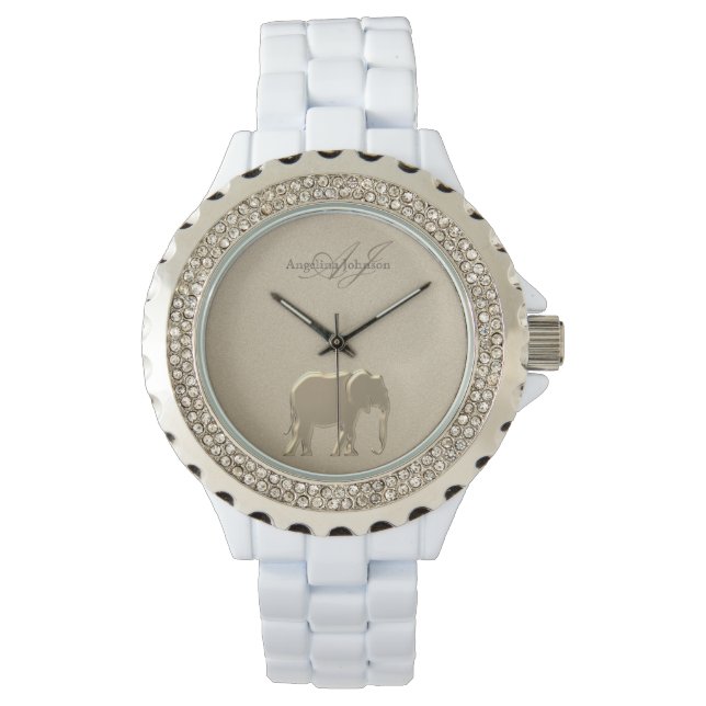Gold Elephant Stylish Glam Elegant Monogrammed Watch (Front)