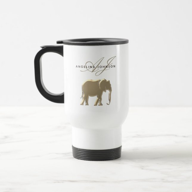 Gold Elephant Travel Mug Personalized (Left)