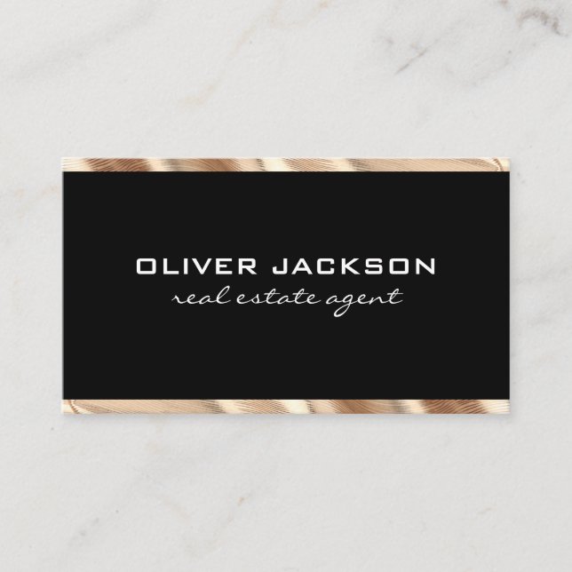 Gold Elite Trim Black Business Card (Front)