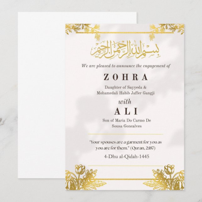 Gold Embellished Engagement Invitation (Front/Back)