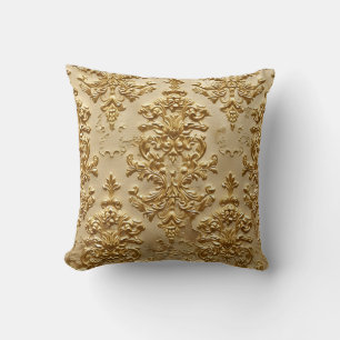 Gold embossed damask throw pillow