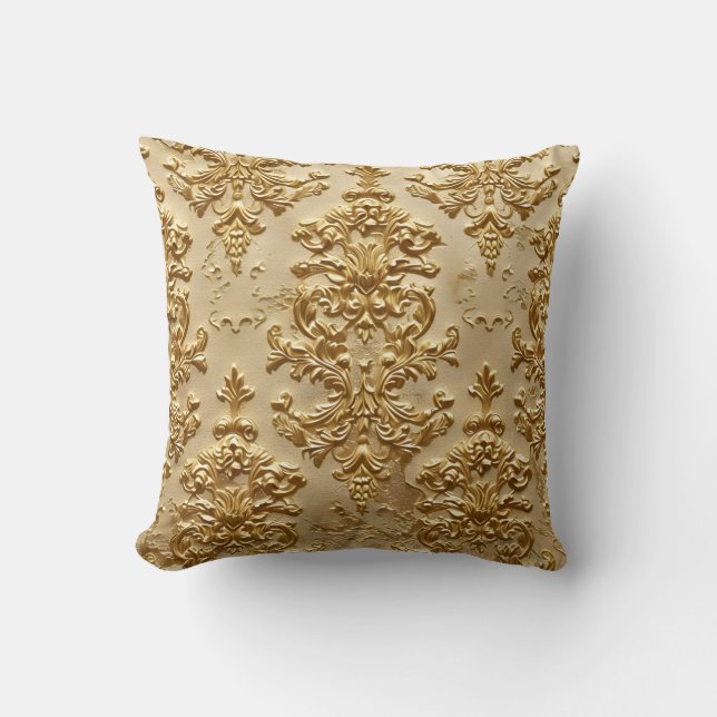 Gold embossed damask throw pillow (Front)