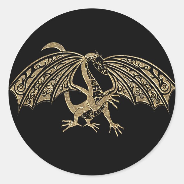Gold Embossed Dragon Fantasy Classic Round Sticker (Front)