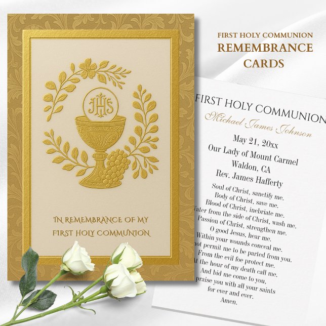 Gold Embossed First Holy Communion Keepsake Announcement (Creator Uploaded)