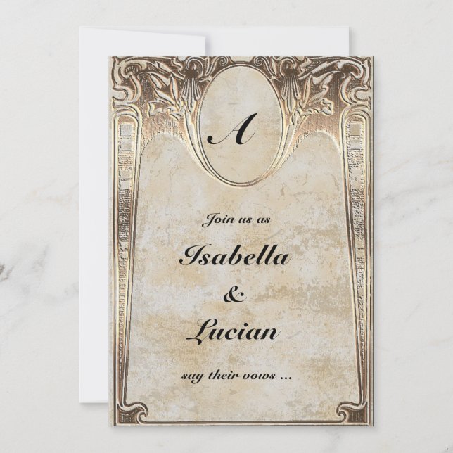Gold Embossed Look Steamunk Wedding Invitation (Front)