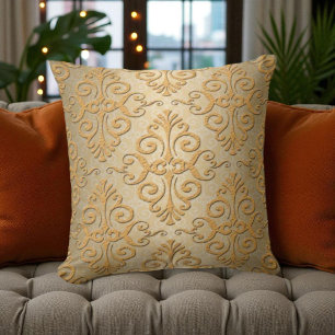 Gold Embossed Looking Damask Pattern Throw Pillow