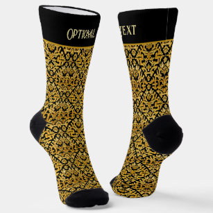 Gold Embroidery on black - own text - fancy King Socks