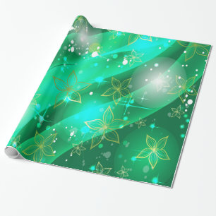 Gold & Emerald Floral Sparkle Pattern Wrapping Paper