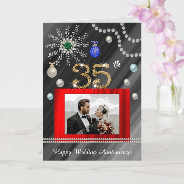 Gold Emerald Glitter Gem 35th Wedding Anniversary  Card (Orchid)