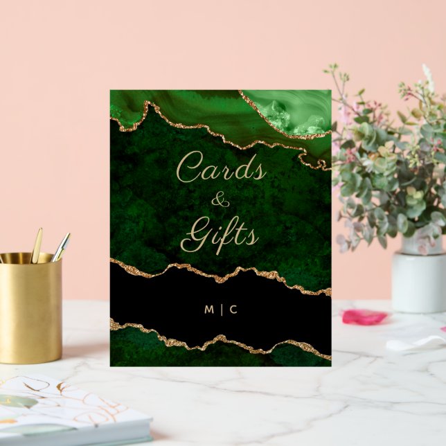 Gold Emerald Green Agate Cartes de mariage Cadeaux (Mariage)