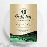 Gold Emerald Green Agate Marble 80th Birthday Invitation<br><div class="desc">Emerald green and gold agate 80th birthday party invitation. Elegant modern design featuring watercolor agate marble geode background,  faux glitter gold and typography script font. Trendy invite card perfect for a stylish women's bday celebration. Printed Zazzle invitations or instant download digital printable template.</div>