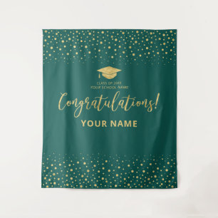 Gold & Emerald Green Congratulation Graduation Tapestry