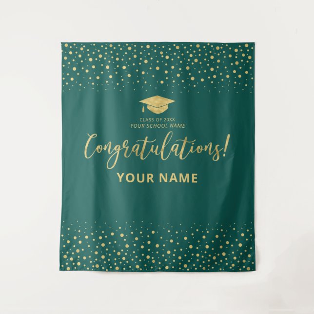 Gold & Emerald Green | Congratulation Graduation Tapestry (Front)