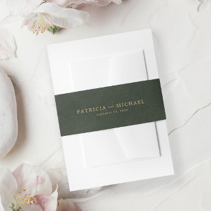 Gold emerald green elegant wedding invitation invitation belly band