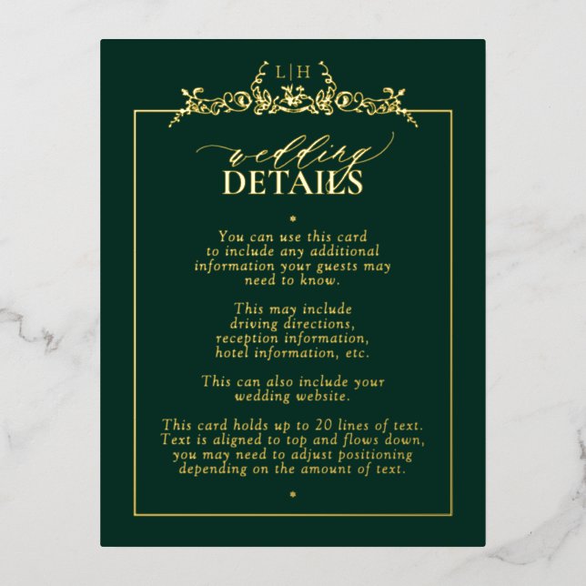 Gold Emerald Green Floral Border Monogram Detail Foil Invitation Postcard (Front)