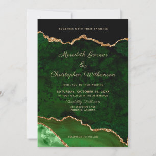 Gold Emerald Green Geode Agate Photo Wedding Invitation